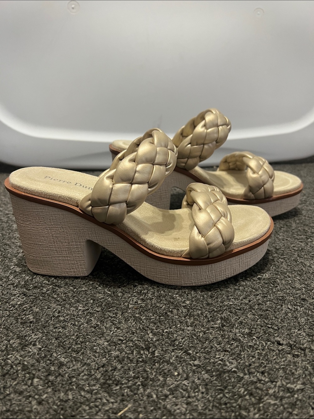 Pierre Dumas Braided Double-Strap Platform Sandal in Beige